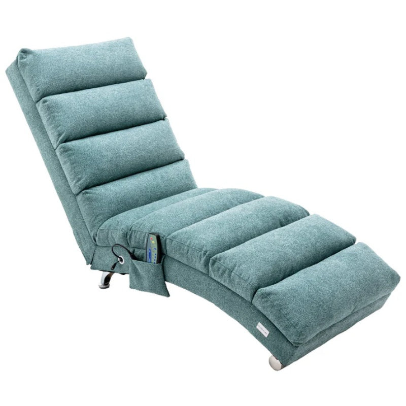 Ergonomic Electric Massage Chaise Lounge with Remote Control, Teal Linen Upholstery, 5 Modes for Relaxation-海智集-Default-