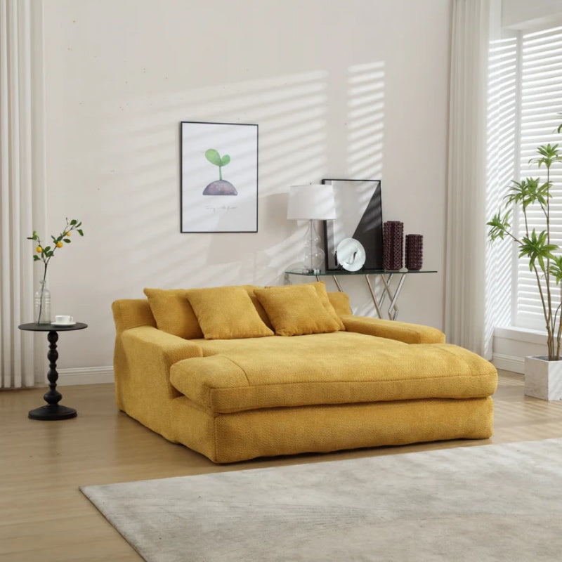 COOLMORE Chenille 2-seater lazy sofa With 5 back pillows,Comfy Sofa- Deep Seat Couch for Living Room,Club (Mustard yellow)-海智集-Default-