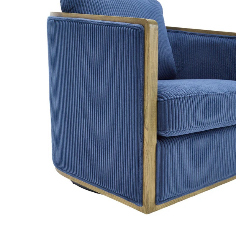 Navy Corduroy Swivel Barrel Chair, Comfortable Accent Sofa with 360 Degree Swivel for Living Room, Nursery, Office-海智集-Default-
