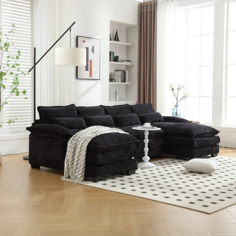 UNITED WE WIN Chenille, high quality sponge filling, solid wood frame, oversized four-seater, U-shaped combination sofa-海智集-Default-