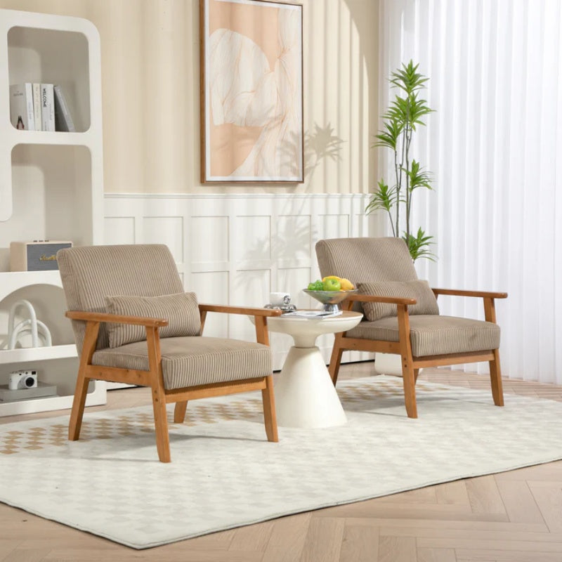 Leisure Chair with Solid Wood Armrest and Feet, Leisure chair, wood frame, velvet, solid rubber wood legs, Mid-Century Modern Accent chair, for Living Room Bedroom Studio chair,Two packs-海智集-Default-