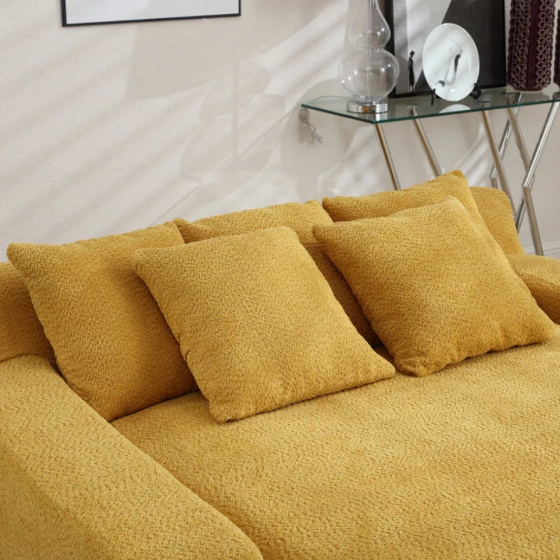 COOLMORE Chenille 2-seater lazy sofa With 5 back pillows,Comfy Sofa- Deep Seat Couch for Living Room,Club (Mustard yellow)-海智集-Default-