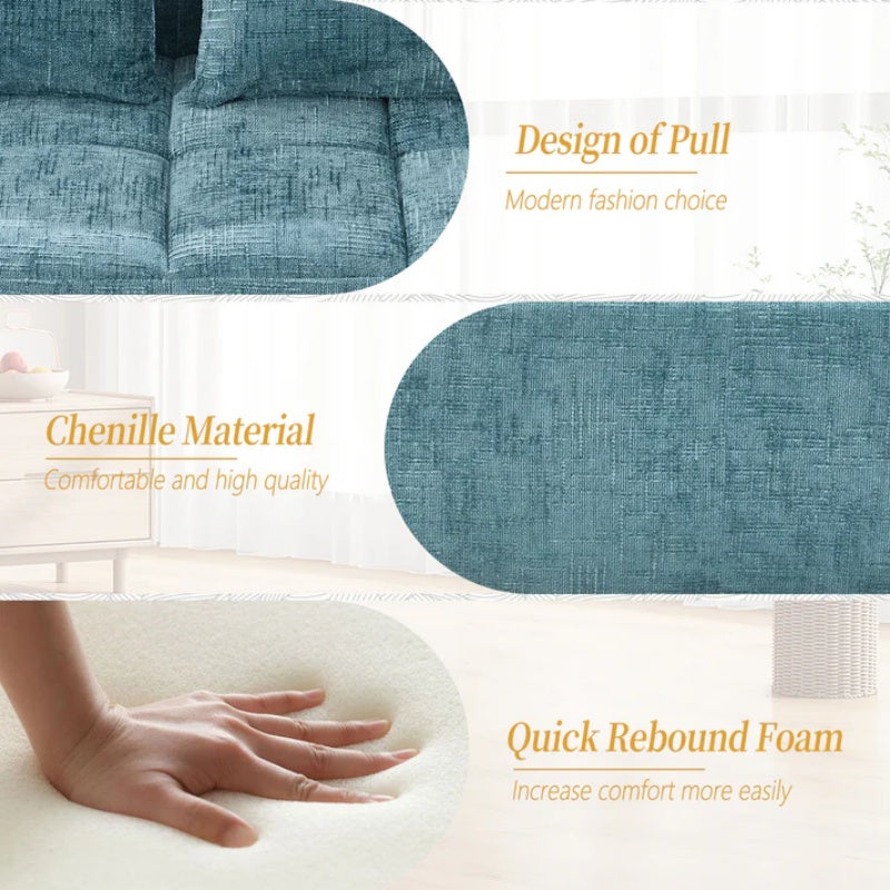UNITED WE WIN Chenille Loveseat Sofa,Minimalist Modular Couches Sleeper for Living Room Bedroom Apartment Lounge-海智集-Default-