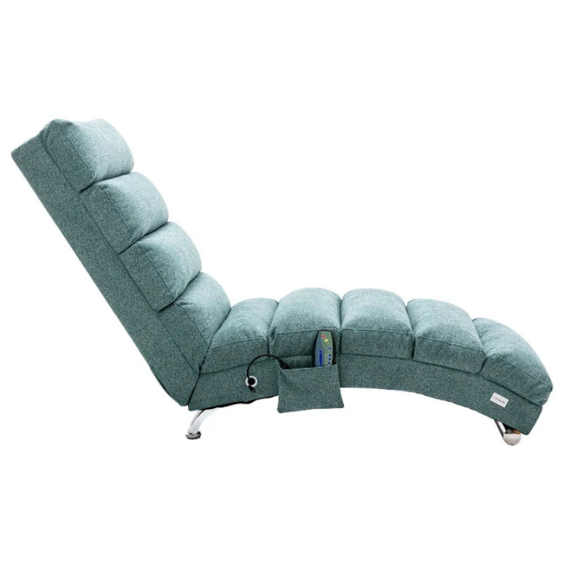 Ergonomic Electric Massage Chaise Lounge with Remote Control, Teal Linen Upholstery, 5 Modes for Relaxation-海智集-Default-