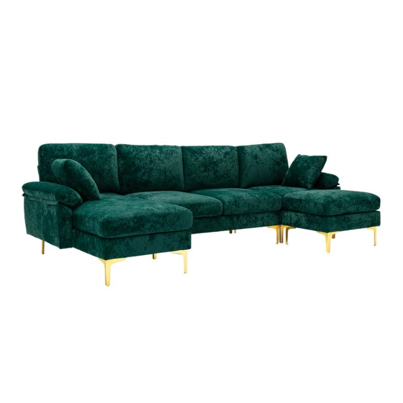 COOLMORE U-shape sectional sofa with Ottoman , Reversible Sofa Couch for Living Room,Spacious Furniture,Durable Couch Removable and machine washable cover (Emerald Velvet)-海智集-Default-
