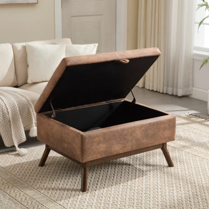 Mid-century modern square coffee table storage bench, assembled, suitable for living room, entryway and family room, used as a coffee table, stirrups, shoe bench-海智集-Default-