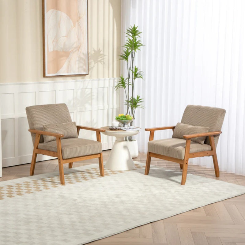 Leisure Chair with Solid Wood Armrest and Feet, Leisure chair, wood frame, velvet, solid rubber wood legs, Mid-Century Modern Accent chair, for Living Room Bedroom Studio chair,Two packs-海智集-Default-