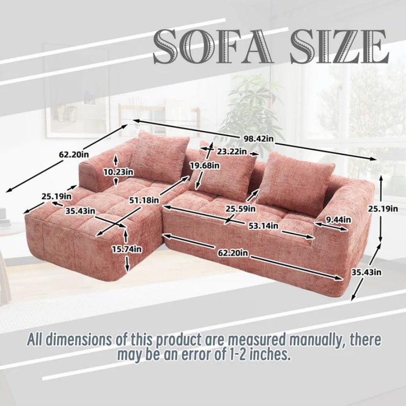 UNITED WE WIN 98.42-inch modular sectional sofa, modern modular L-shaped sofa with chaise longue, equipped with small side pockets and free of compression during installation.-海智集-Default-