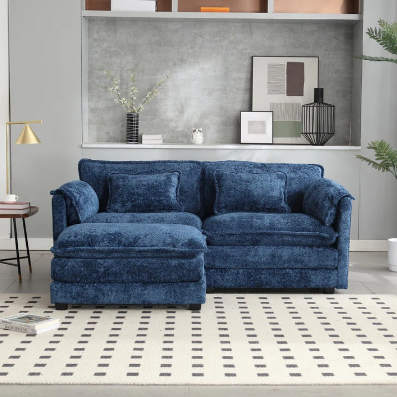 UNITED WE WIN Chenille fabric, removable armrests with side pockets, high density sponge filling, oversized double sofa with footstool-海智集-Default-