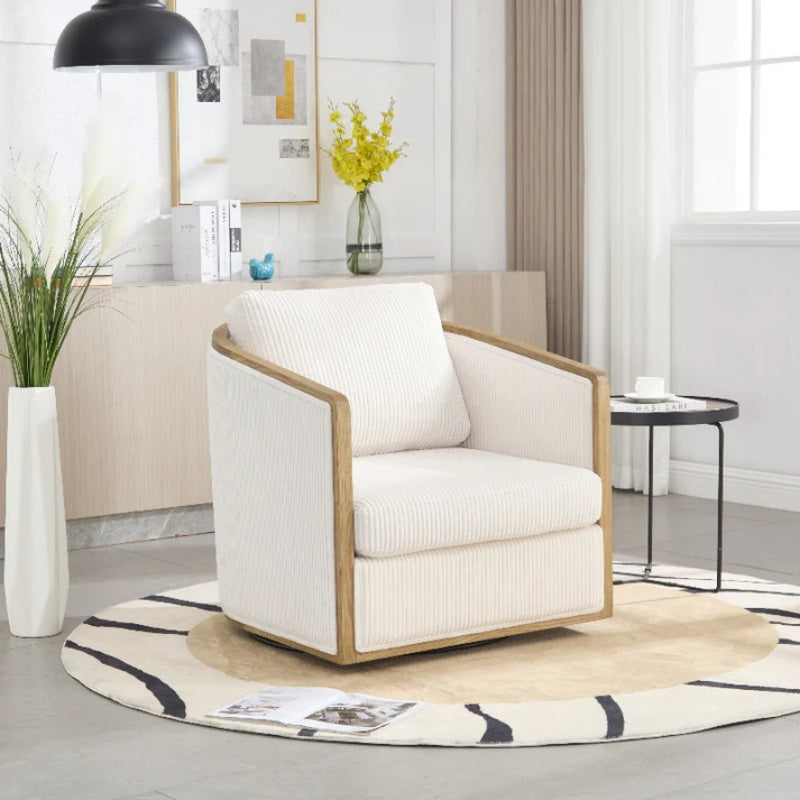 Corduroy Swivel Barrel Chair, Comfortable Accent Sofa Chair, 360 Degree Swivel, Beige, Corduroy, 30.12''x35.04''x30.31''-海智集-Default-