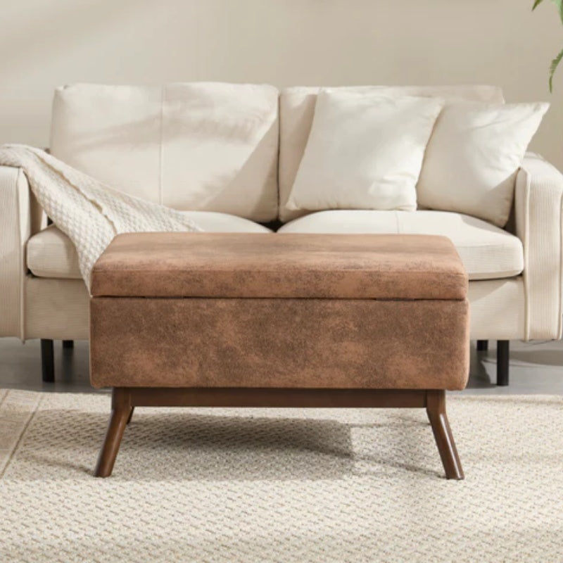 Mid-century modern square coffee table storage bench, assembled, suitable for living room, entryway and family room, used as a coffee table, stirrups, shoe bench-海智集-Default-