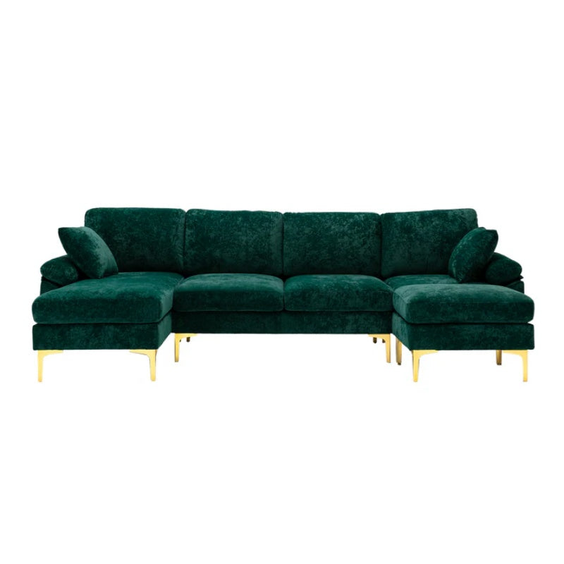 COOLMORE U-shape sectional sofa with Ottoman , Reversible Sofa Couch for Living Room,Spacious Furniture,Durable Couch Removable and machine washable cover (Emerald Velvet)-海智集-Default-