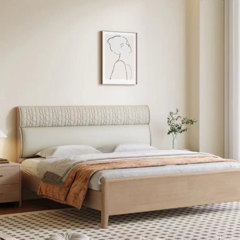 Yi Ran Ju Series Rubber Wood Log Style Cream Style Minimalist Style Solid Wood Bed 6603 Warm Apricot + Off-White (Including Oak Bed Board)-海智集-