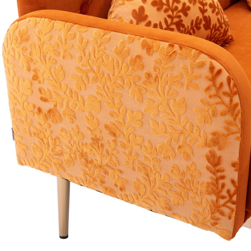 COOLMORE Modern Velvet Loveseat Sofa , Comfy Upholstered 2-Seater Sofa with Gold Metal Legs, Small Loveseat Accent Couch for Living Bedroom Leisure Areas (Orange Velvet)-海智集-Default-