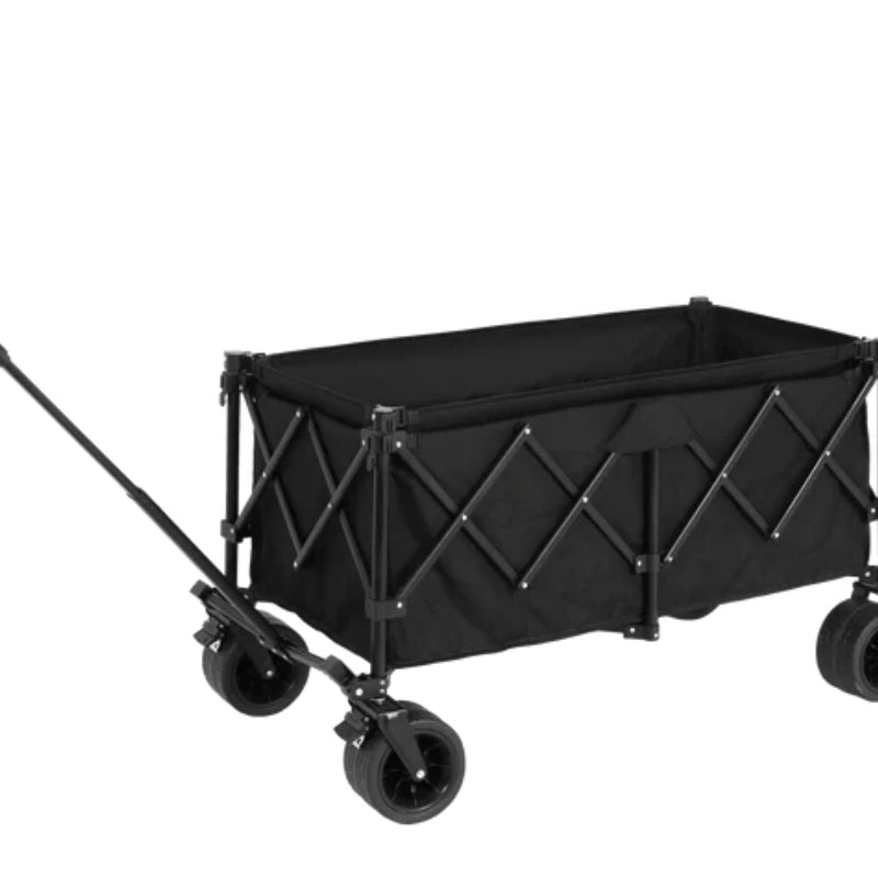 Beach Wagon,Collapsible Wagon 220lbs with Big Wheels Foldable Wagon Carts, Heavy Duty 300L Folding Utility Garden Cart with Big All-Terrain Beach Wheels & Drink Holders. Black-海智集-Default-
