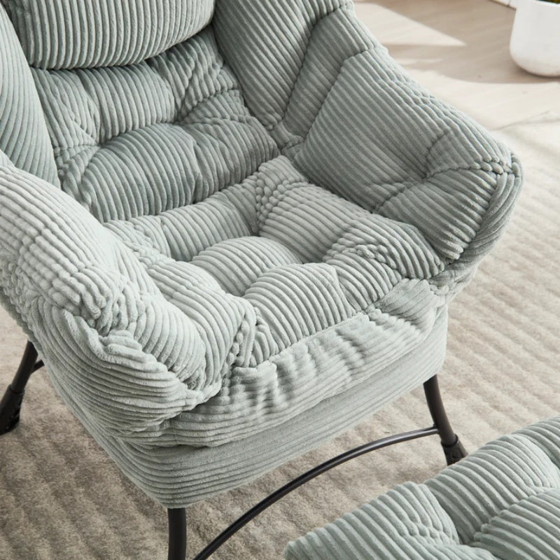 Lazy Chair with Ottoman, Modern Lounge Accent Chair with Armrests and a Side Pocket, Leisure Upholstered Sofa Chair Reading Chair with Footrest for Small Space, Corner Chair-Light green-海智集-Default-
