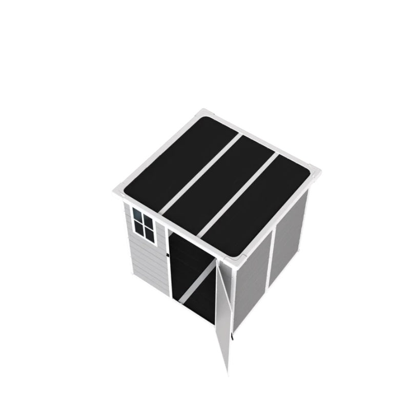 6x6 FT Storage Shed, Waterproof Resin Outdoor Storage Shed with Floor & Window & Lockable Doors and Vents, Tool Shed for Bike, Garden, Backyard,Lawn, All Weather Use, Light Grey-海智集-Default-