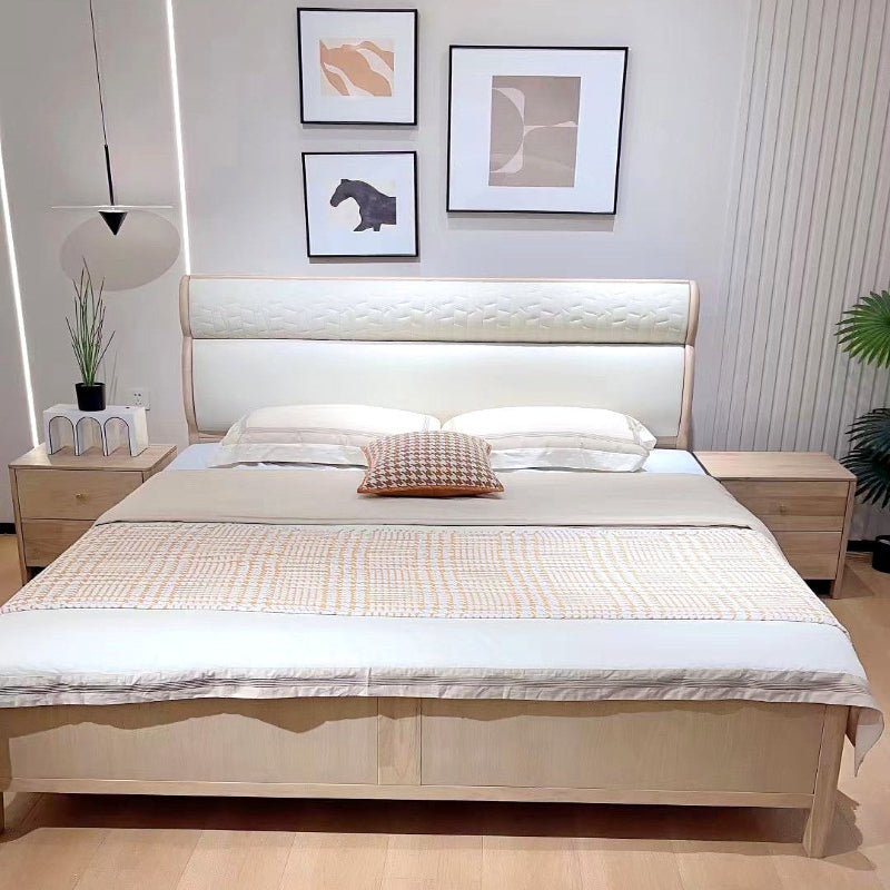 Yi Ran Ju Series Rubber Wood Log Style Cream Style Minimalist Style Solid Wood Bed 6603 Warm Apricot + Off-White (Including Oak Bed Board)-海智集-