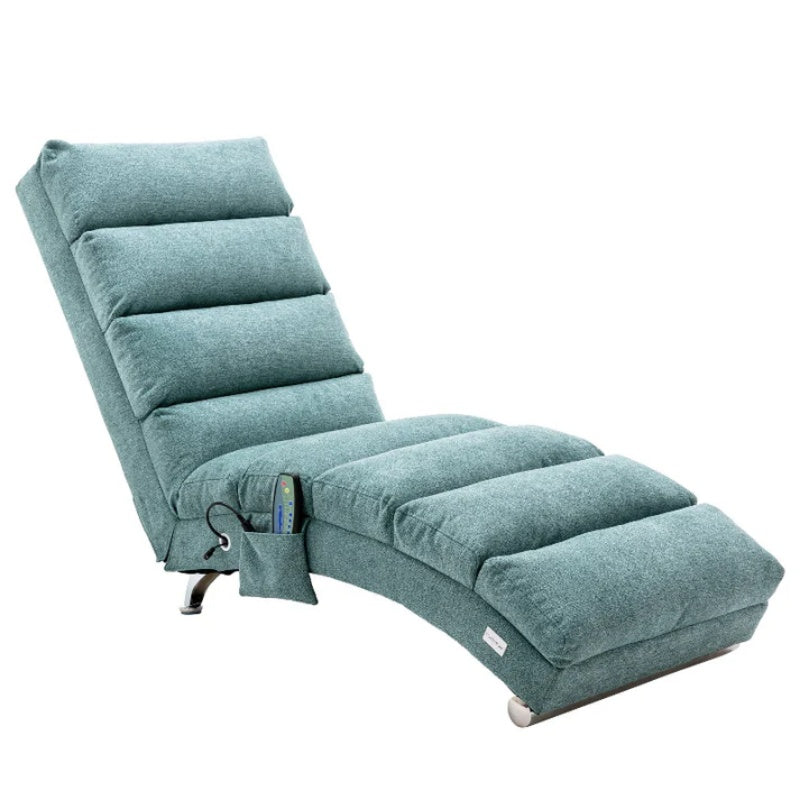 Ergonomic Electric Massage Chaise Lounge with Remote Control, Teal Linen Upholstery, 5 Modes for Relaxation-海智集-Default-