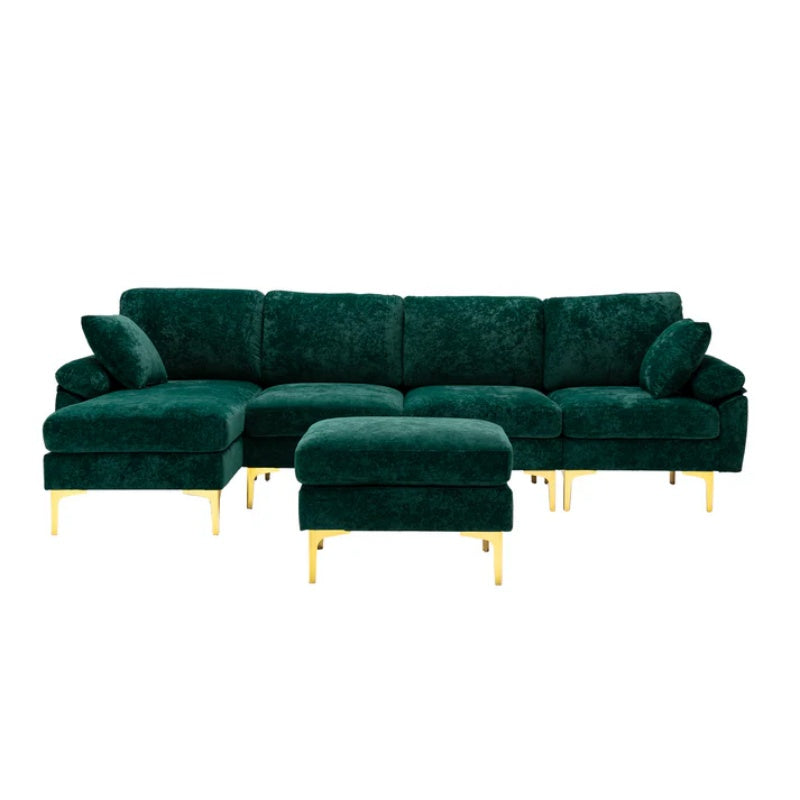 COOLMORE U-shape sectional sofa with Ottoman , Reversible Sofa Couch for Living Room,Spacious Furniture,Durable Couch Removable and machine washable cover (Emerald Velvet)-海智集-Default-