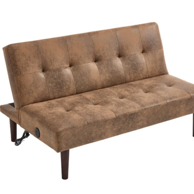 Foldable Fashion Sofa Bed High End Flannel Fabric Back Adjustable Sofa Recliner Futon, Modern Fashion Sofa with Charging Port, Suitable for Living Room Bedroom Office (Coffee color)-海智集-Default-