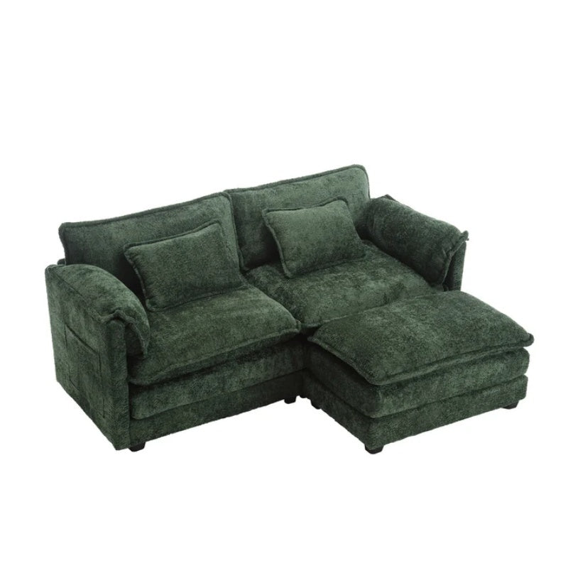 UNITED WE WIN Chenille fabric, removable armrests with side pockets, high density sponge filling, oversized double sofa with footstool-海智集-Default-