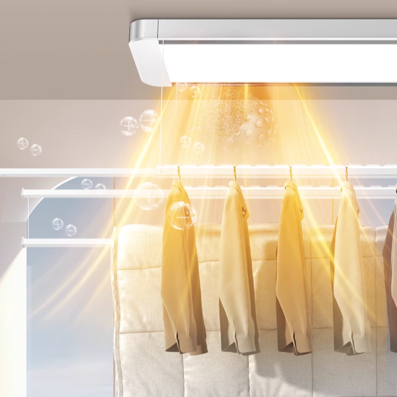 Electric Clothes Dryer-ZS12W-4100X-1XX - 4-Rod Expandable with LED Display, Wireless Remote & Wind-Dry Function, Ceiling Mounted for Balcony/Laundry Room-海智集-