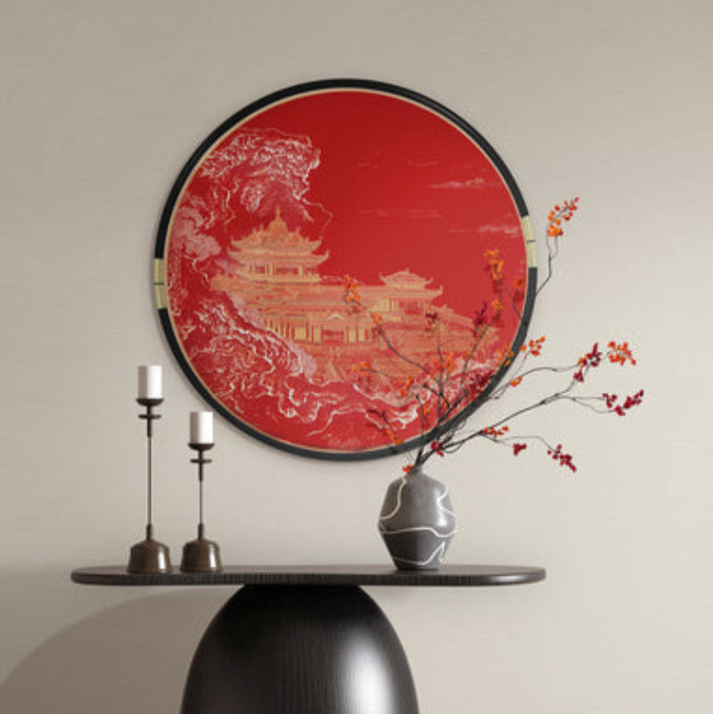 New Chinese Style 3D Relief Wall Art - Handcrafted Textured Painting with Wood Frame, Oriental Home Decor for Living Room & Office-海智集-