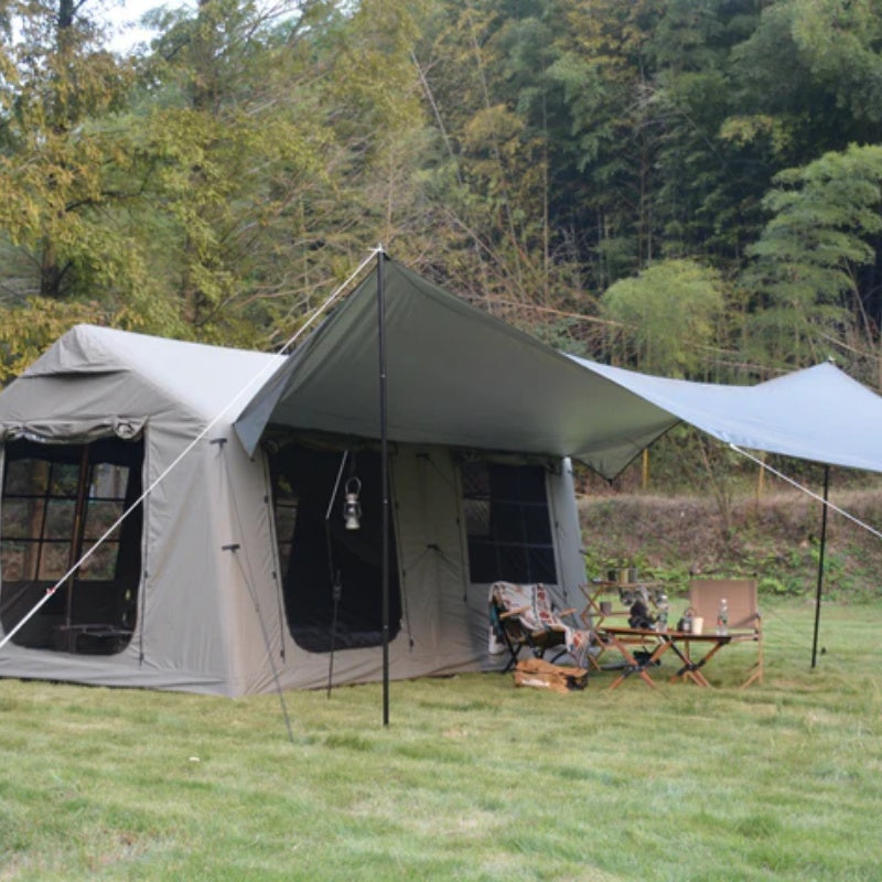 9.8 x13ft with canopy, Inflatable Camping Tents with Hand Pump, Air Glamping Tents, Easy Setup Waterproof and Windproof Blow up Tent Army green-海智集-Default-
