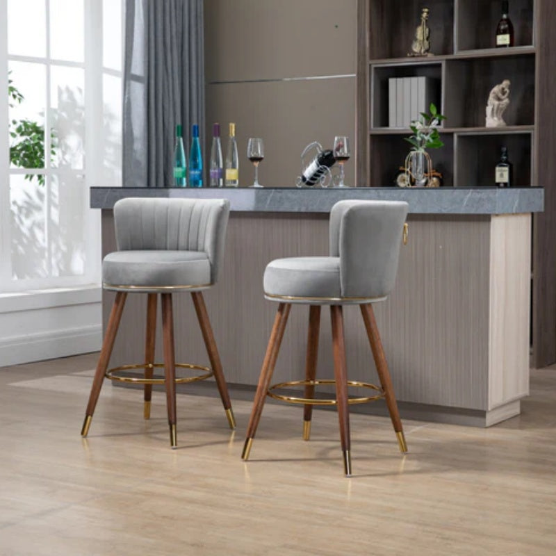 COOLMORE Counter Height Bar Stools Set of 2 for Kitchen Counter Solid Wood Legs with a fixed height of 360 degrees-海智集-Default-