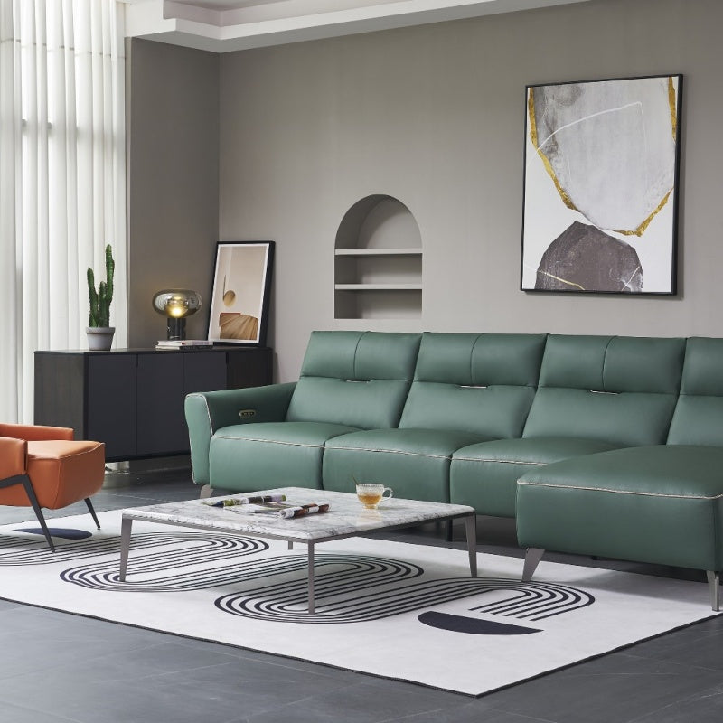 Peacock green sofa, bedroom and living room, leather comfort, Italian style, soft and modern-海智集-
