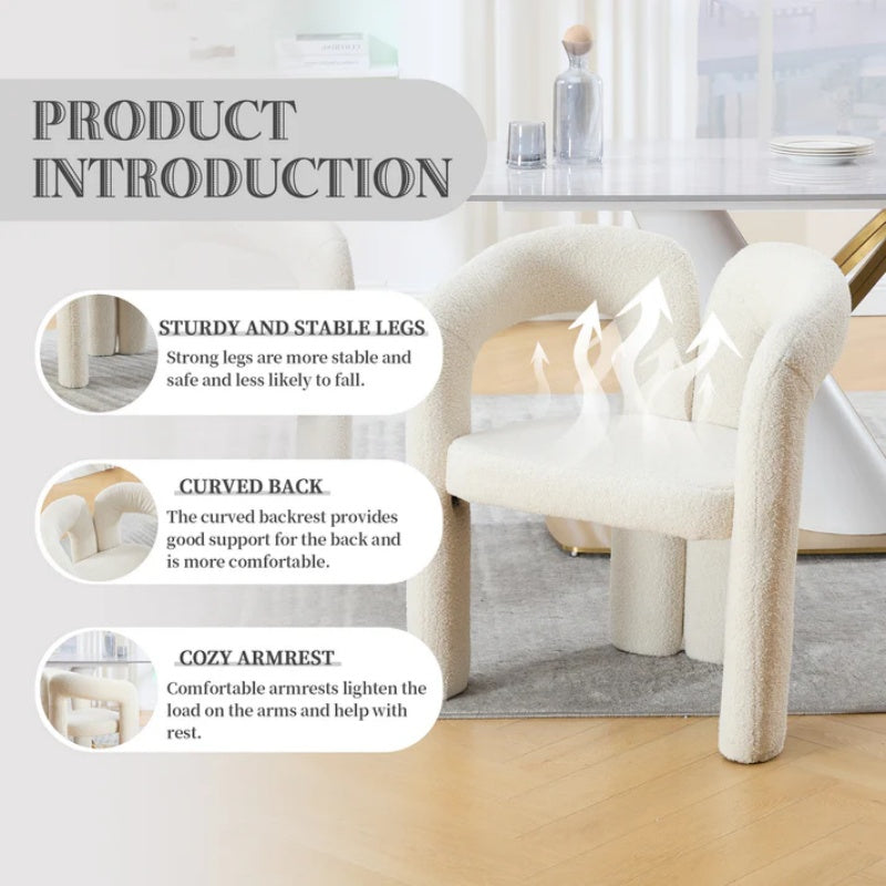 COOLMORE Contemporary Designed Velvet Fabric Upholstered Accent/Dining Chair Beige Teddy Armchair Set of 2-海智集-Default-