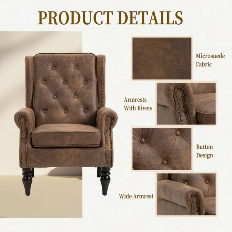 Modern Coffee Wood Frame Armchair with Sturdy Wood Legs and Microsuede Upholstery for Living Room-海智集-Default-