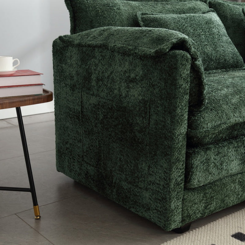 UNITED WE WIN Chenille fabric, removable armrests with side pockets, high density sponge filling, oversized double sofa with footstool-海智集-Default-