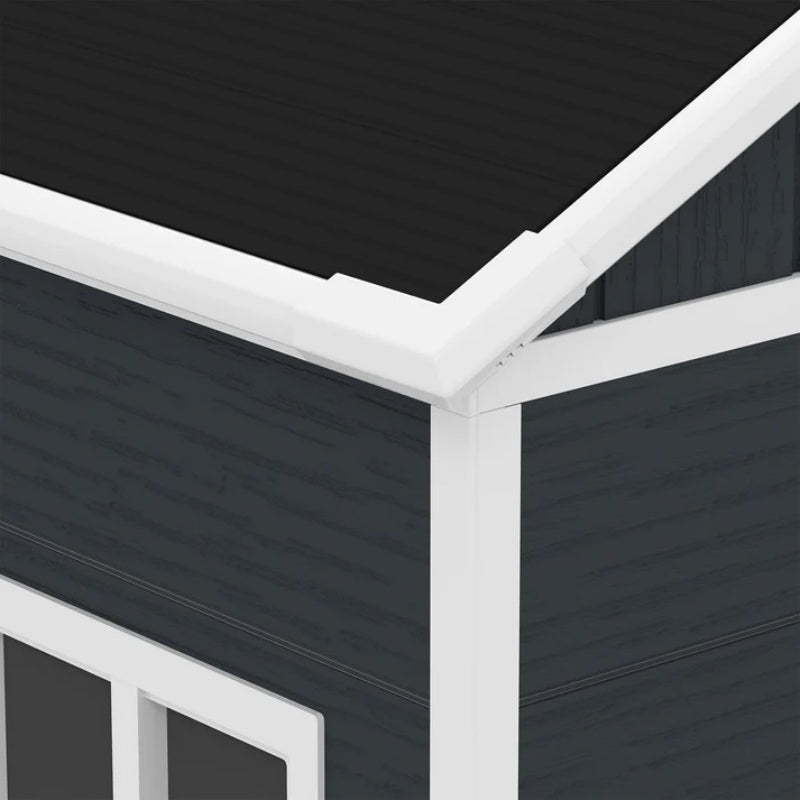 8*7ft Outdoor Storage Shed, Outdoor Resin Shed with Two-Window and Double-Door, Plastic Shed with Floor for Garden, Patio, Yard, Lawn (Dark Gray)-海智集-Default-