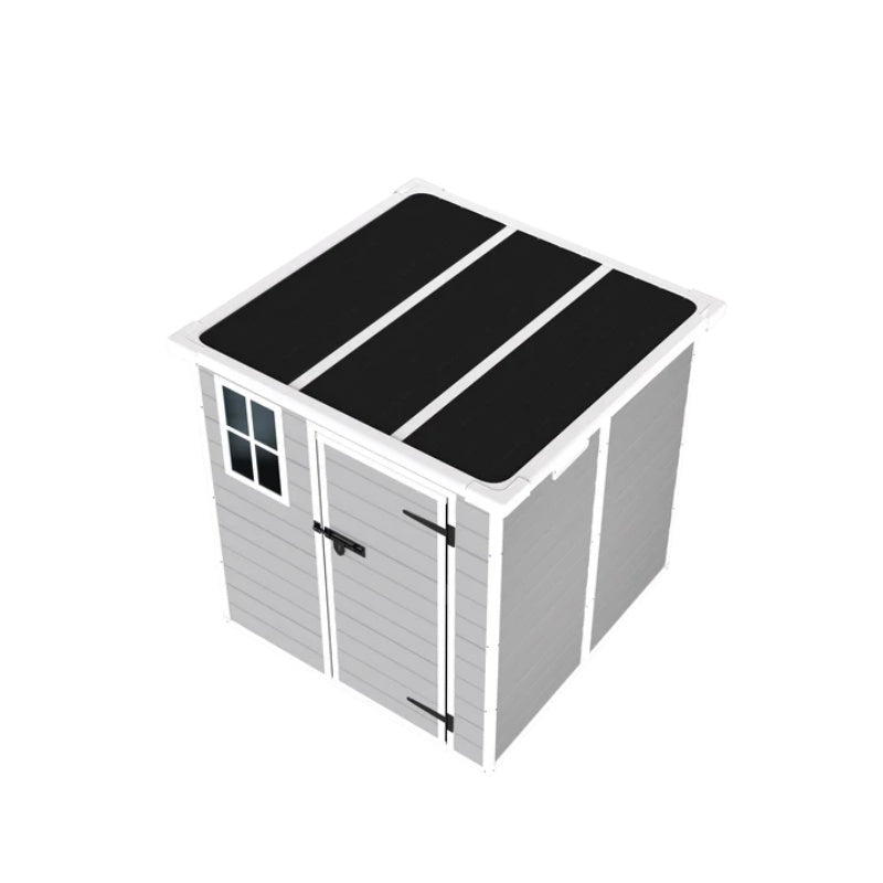6x6 FT Storage Shed, Waterproof Resin Outdoor Storage Shed with Floor & Window & Lockable Doors and Vents, Tool Shed for Bike, Garden, Backyard,Lawn, All Weather Use, Light Grey-海智集-Default-