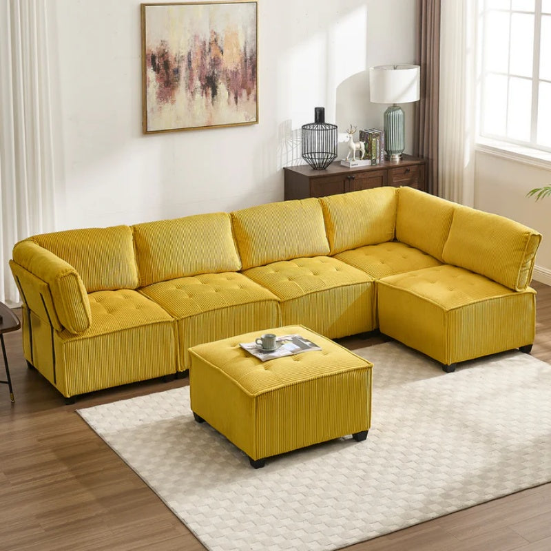 UNITED WE WIN Modular Sectional Sofa U Shaped Modular Couch with Reversible Chaise Modular Sofa Sectional Couch,6- Seat Convertible Sofa,Fit for Living Room-海智集-Default-