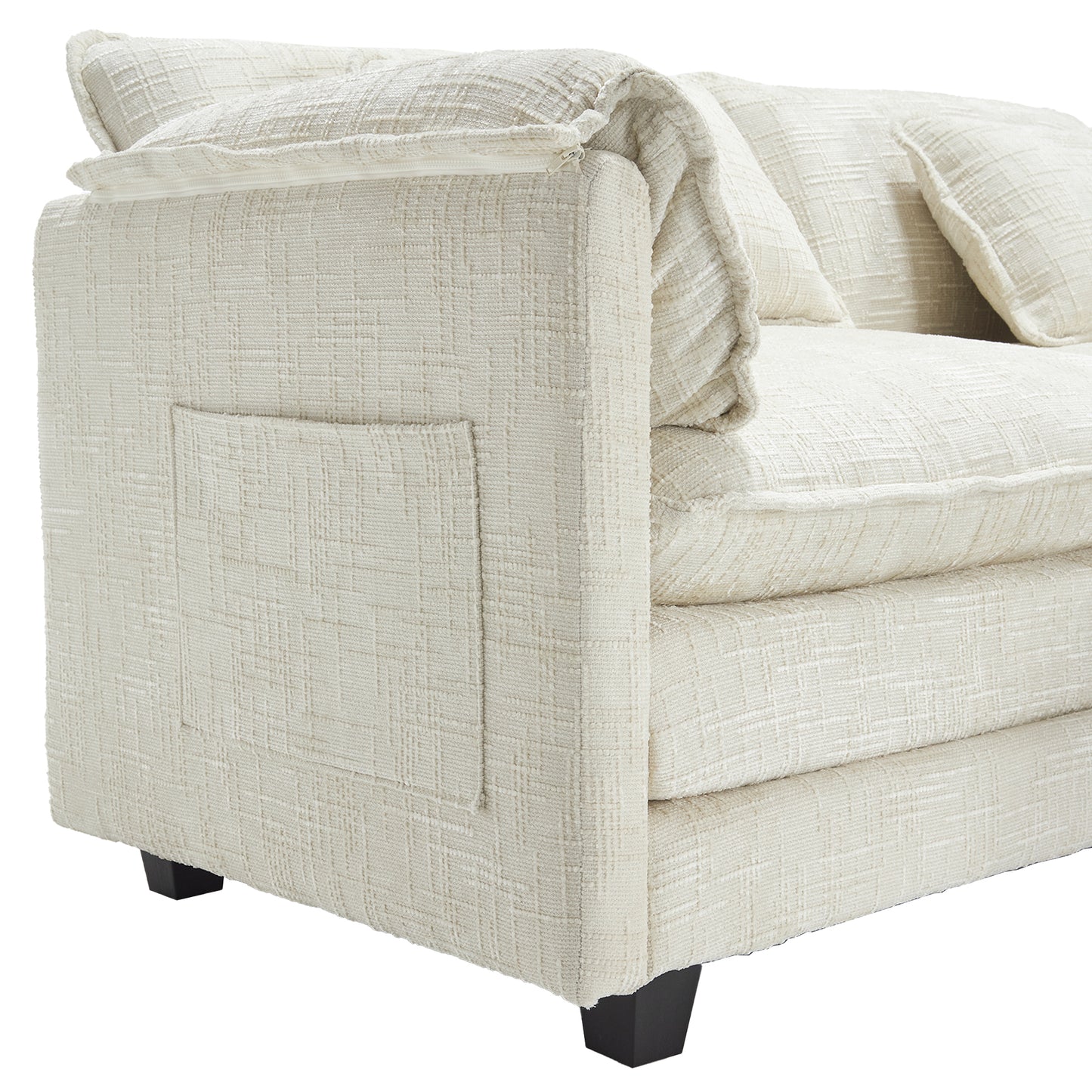 UNITED WE WIN Chenille fabric, solid construction, the overall structure of the sofa is stable, detachable armrests, two foot stools and two-seat sofa with side pockets-海智集-Default-