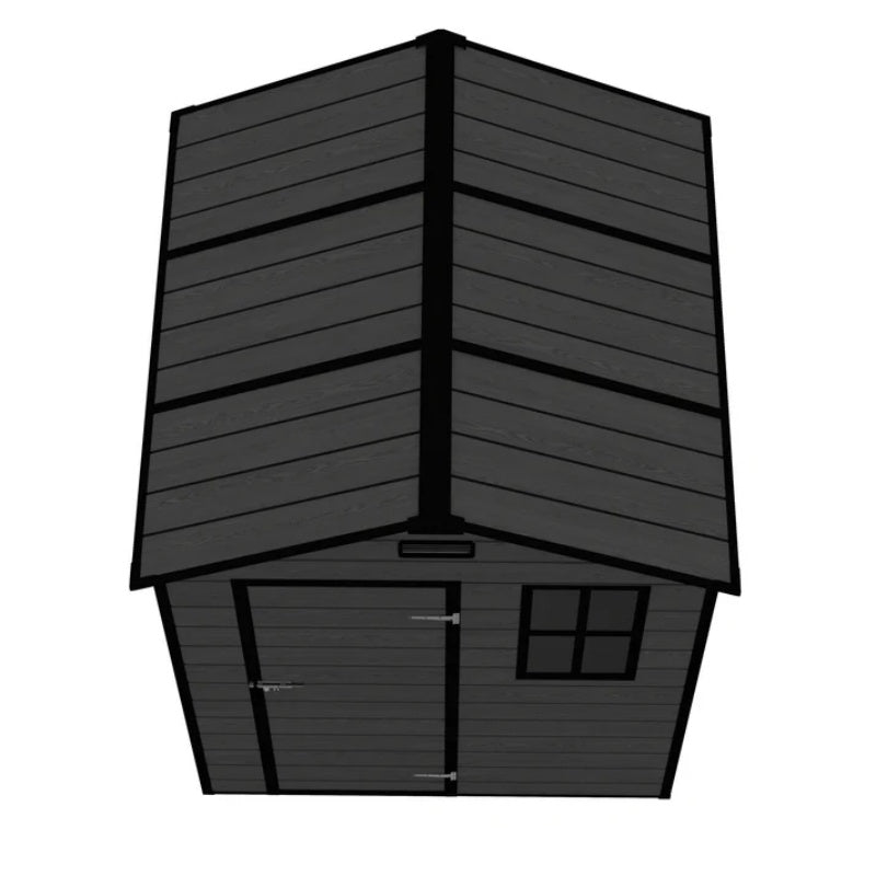 Campcraft 6*6ft resin storage shed, high quality pp material, strong structure, waterproof, rust and UV proof, large storage space, 12mm thick pp board, HD window lighting Black wood grain color-海智集-Default-