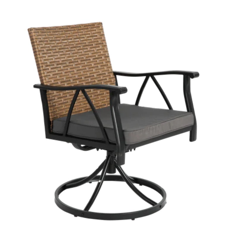 7 Piece Patio Dining Set ,Outdoor Wicker Furniture Set for Backyard Garden Deck Poolside with 2 Cushions Swivel Rocker Chairs,4 Cushions chairs,Table Top, Removable Cushions-海智集-Default-