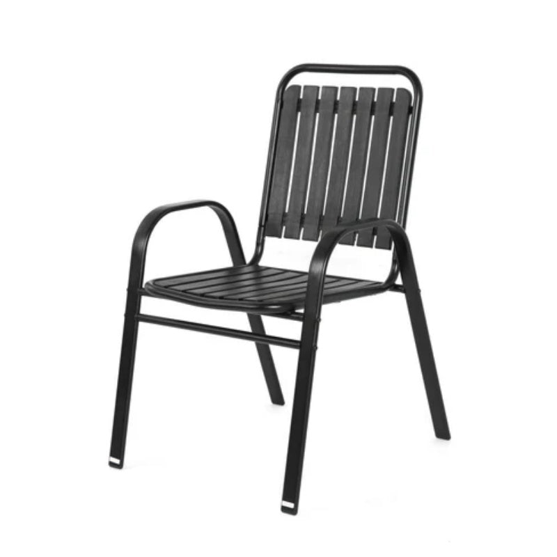 7 Pieces Patio Dining Set, Plastic chair and steel table Outdoor Set, plastic Chairs and Table Set for Garden Patio, Black-海智集-Default-