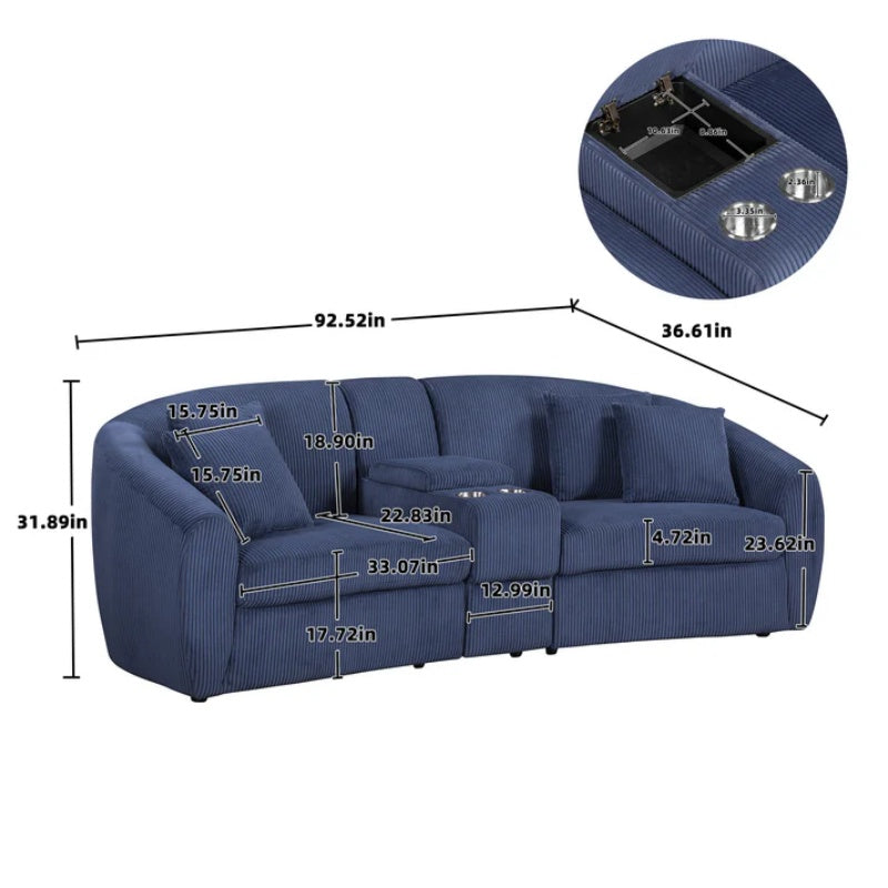 UNITED WE WIN corduroy fabric, two cup holders, storage, oversized two-seat, solid wood frame, high quality sponge filling, curved placement sofa-海智集-Default-