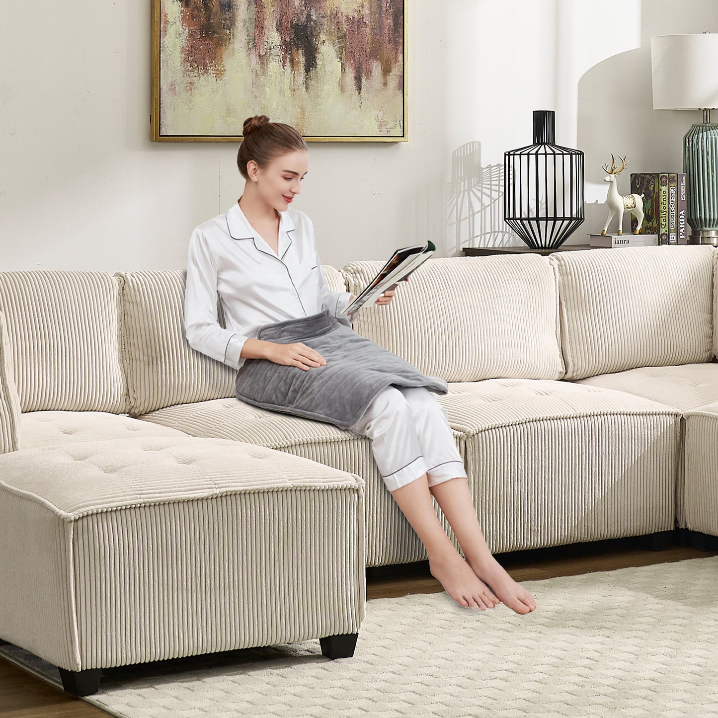 UNITED WE WIN Modular Sectional Sofa U Shaped Modular Couch with Reversible Chaise Modular Sofa Sectional Couch,6- Seat Convertible Sofa,Fit for Living Room-海智集-Default-