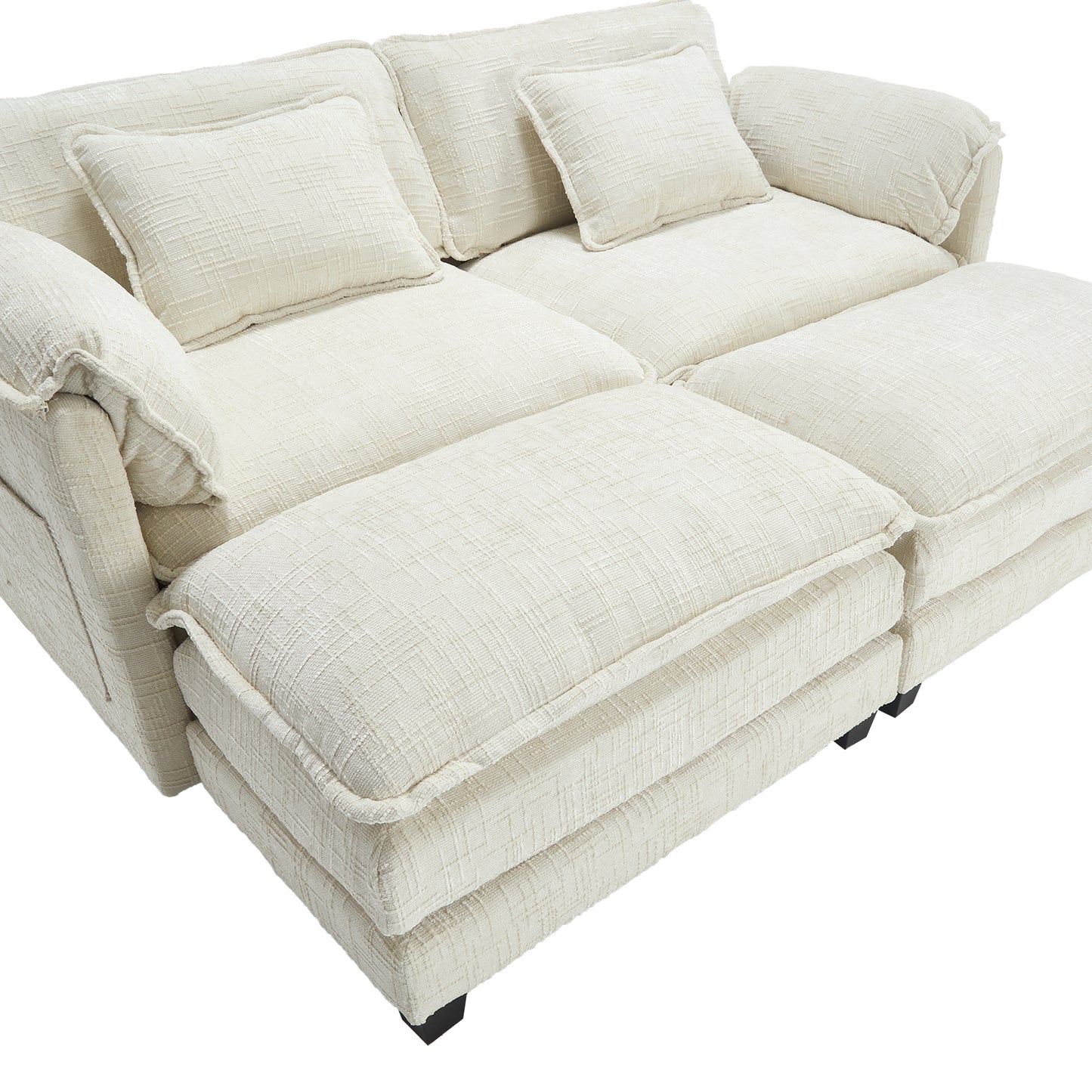 UNITED WE WIN Chenille fabric, solid construction, the overall structure of the sofa is stable, detachable armrests, two foot stools and two-seat sofa with side pockets-海智集-Default-
