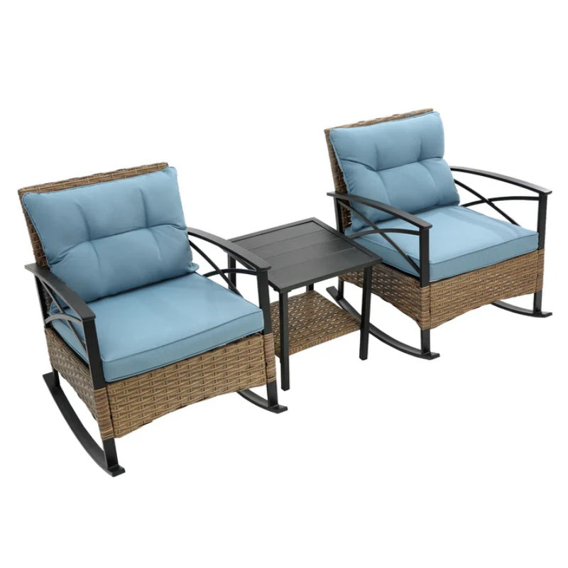3pcs rocking rattan set wholesale leisure chair outdoor rattan rocking chair set grey-海智集-Default-