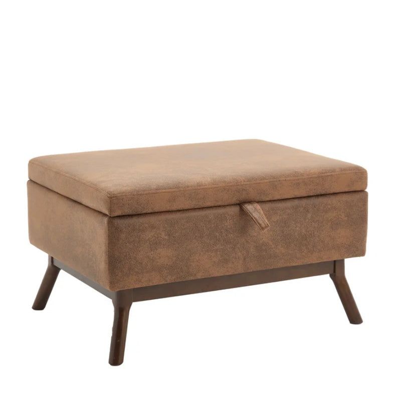 Mid-century modern square coffee table storage bench, assembled, suitable for living room, entryway and family room, used as a coffee table, stirrups, shoe bench-海智集-Default-