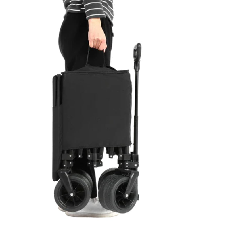 Beach Wagon,Collapsible Wagon 220lbs with Big Wheels Foldable Wagon Carts, Heavy Duty 300L Folding Utility Garden Cart with Big All-Terrain Beach Wheels & Drink Holders. Black-海智集-Default-