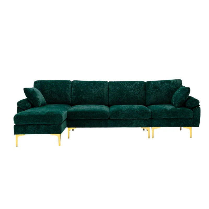 COOLMORE U-shape sectional sofa with Ottoman , Reversible Sofa Couch for Living Room,Spacious Furniture,Durable Couch Removable and machine washable cover (Emerald Velvet)-海智集-Default-