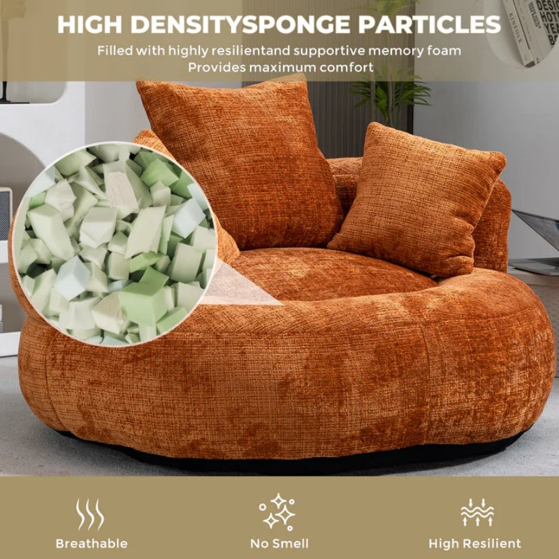 Lazy Sofa Durable Comfort Lounger High Back Bean Bag Chair for Adults and Kids, Indoor & Outdoor, Orange Chenille-海智集-Default-