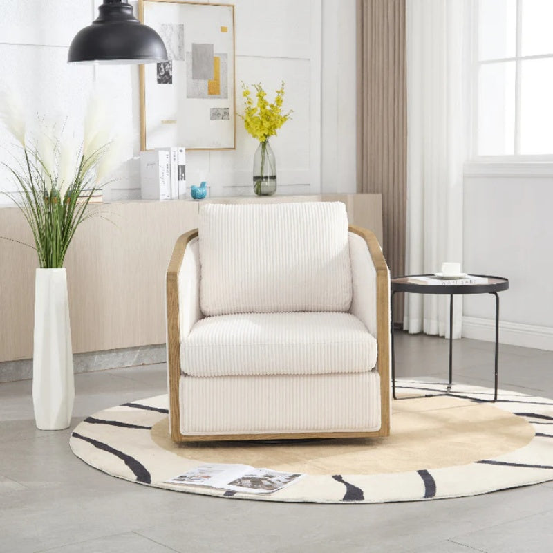 Corduroy Swivel Barrel Chair, Comfortable Accent Sofa Chair, 360 Degree Swivel, Beige, Corduroy, 30.12''x35.04''x30.31''-海智集-Default-